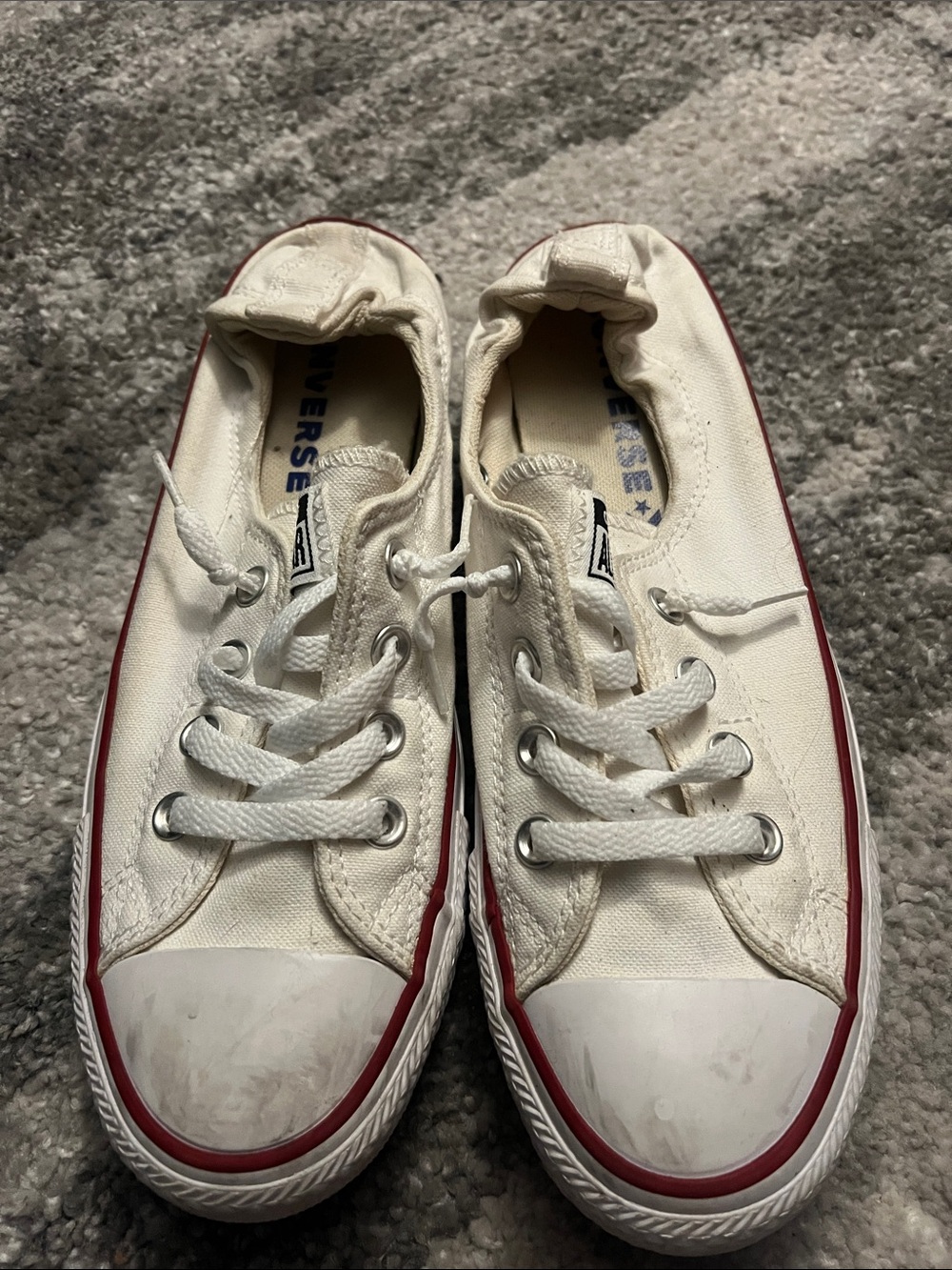 Converse White Canvas Low Top Sneakers with Red Trim